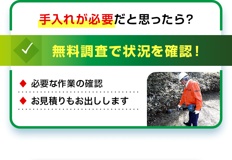 手入れが必要だと思ったら?無料調査で状況を確認!